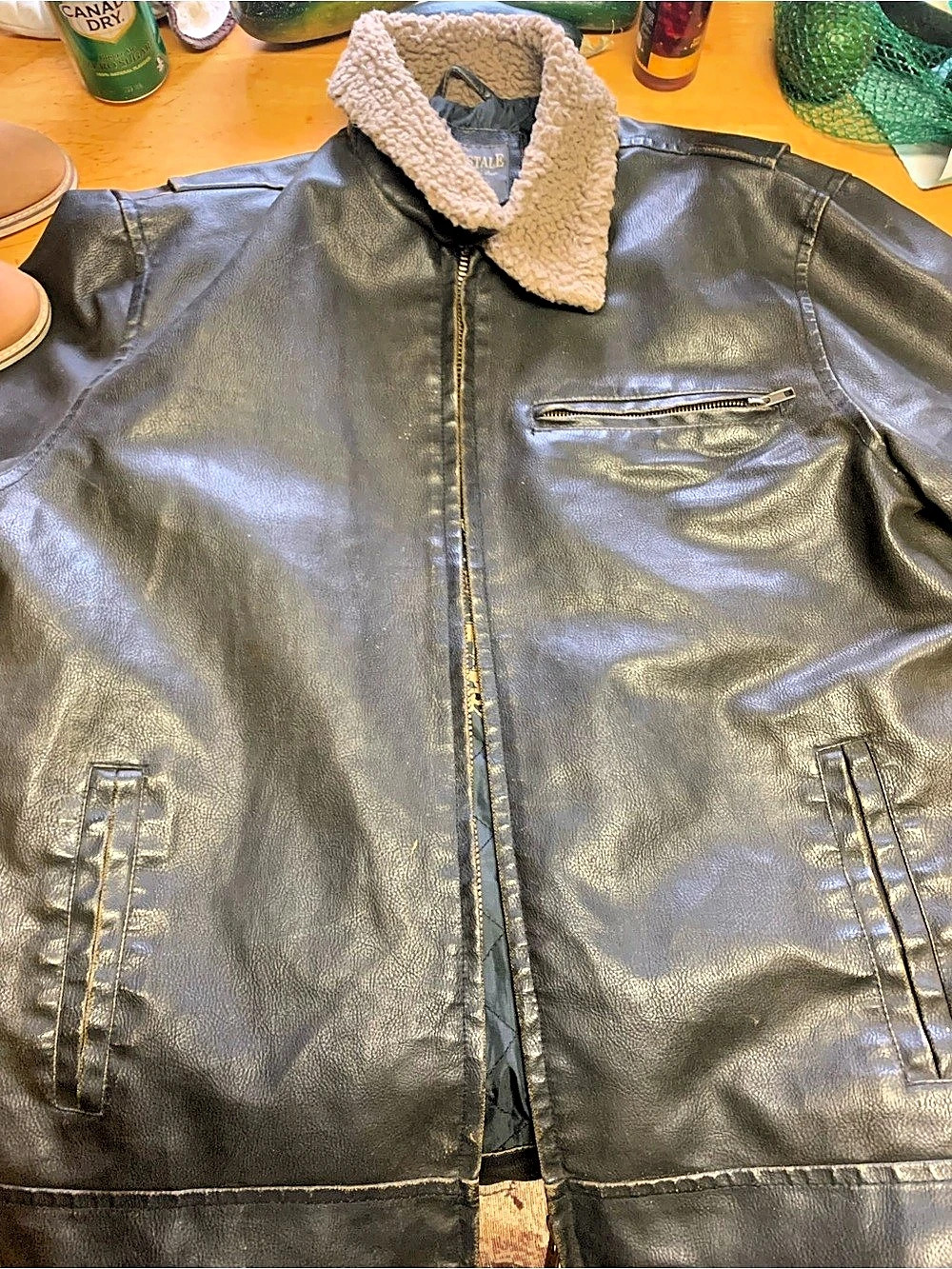 Aeropostale Quality Outerwear Faux Leather Bomber Jacket Black Large